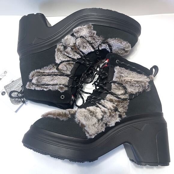 HUNTER NWT Waterproof Faux Fur Trimmed Lace Up Bootie in Black Size 11 - Picture 7 of 11